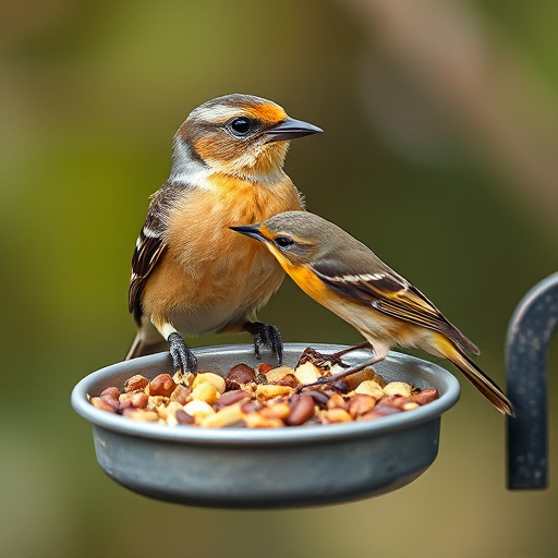 Mixed seeds spilled on garden feeder