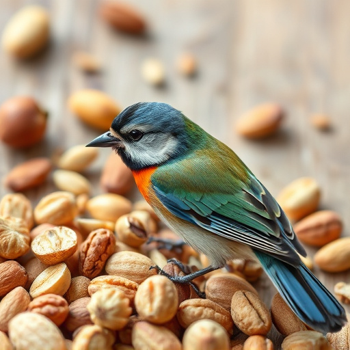 Mixed seeds spilled on garden feeder
