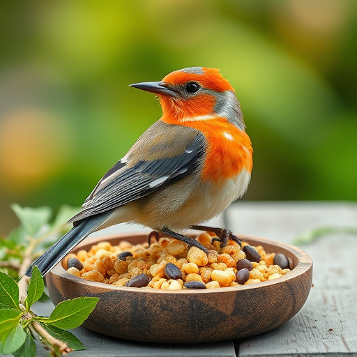 Mixed seeds spilling from garden feeder