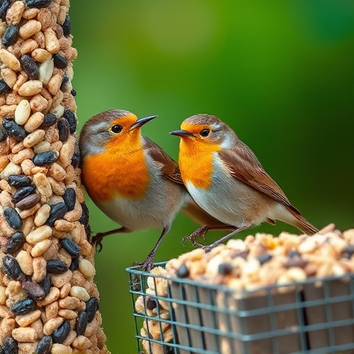 Mixed tits feeding on hanging suet feeder