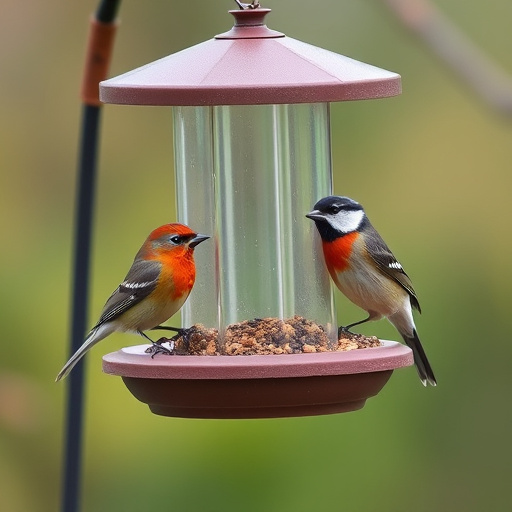 Multi-level bird feeding station in garden