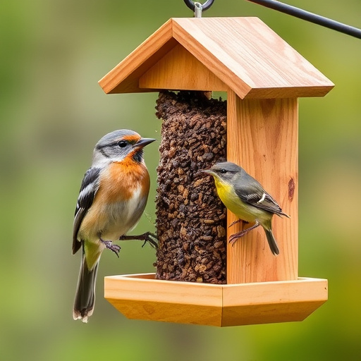 Nesting birds feeding on suet pellets
