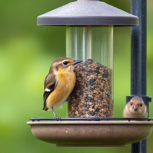 Outdoor feeder surrounded by wire barrier