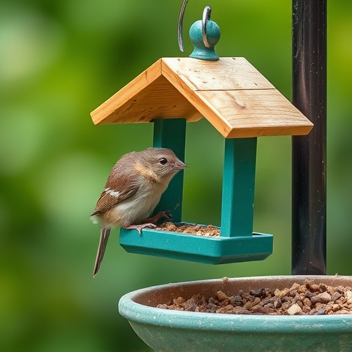 Outdoor feeder surrounded by wire barrier