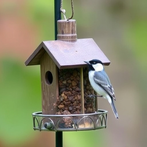 Outdoor feeder surrounded by wire barrier