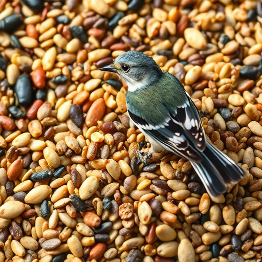 Outdoor scene with feeders and seed bags
