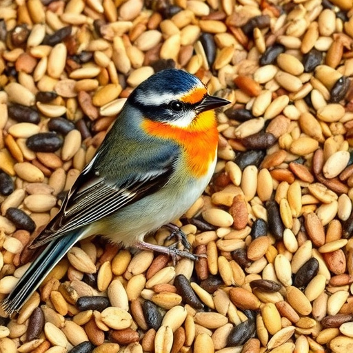 Outdoor scene with feeders and seed bags