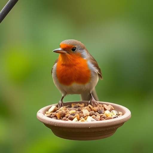 Outdoor tray with robin-attracting seeds