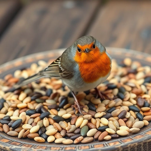 Outdoor tray with robin-attracting seeds