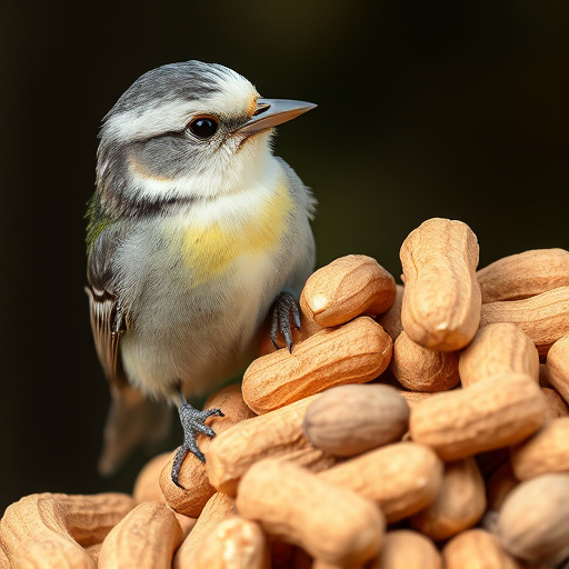 Peanut feeder surrounded by winter garden scenery