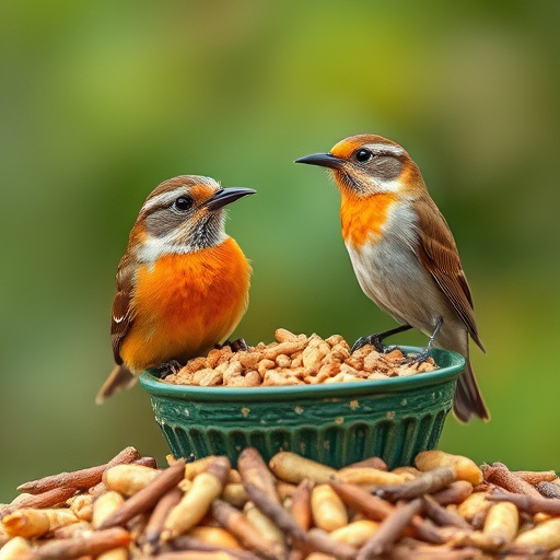 Peanut feeder surrounded by winter garden scenery