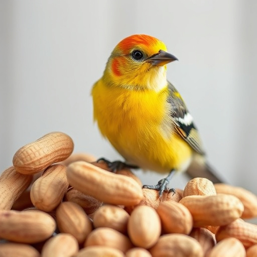 Peanut feeder surrounded by winter garden scenery