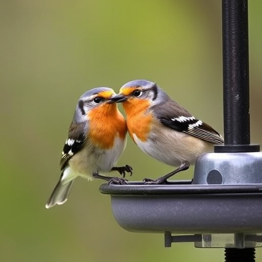 Peanuts in feeder surrounded by sparrows