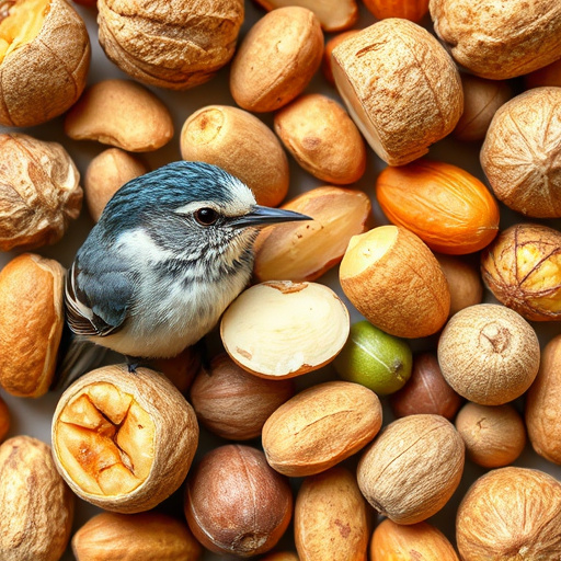 Peanuts scattered on garden feeding tray