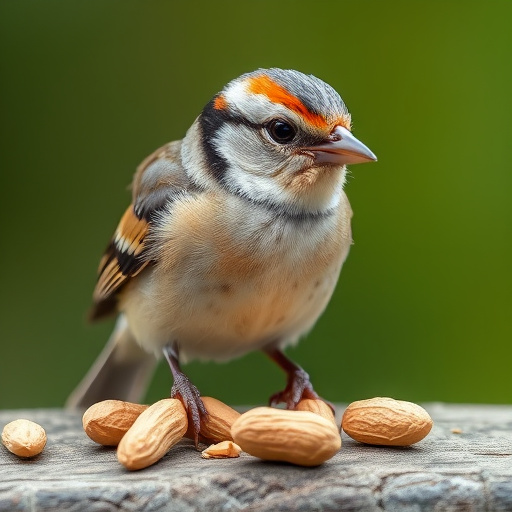 Peanuts scattered on garden feeding tray