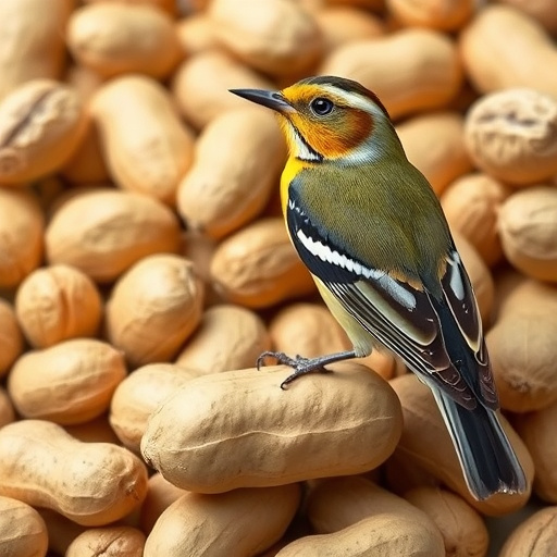 Peanuts scattered on garden feeding tray