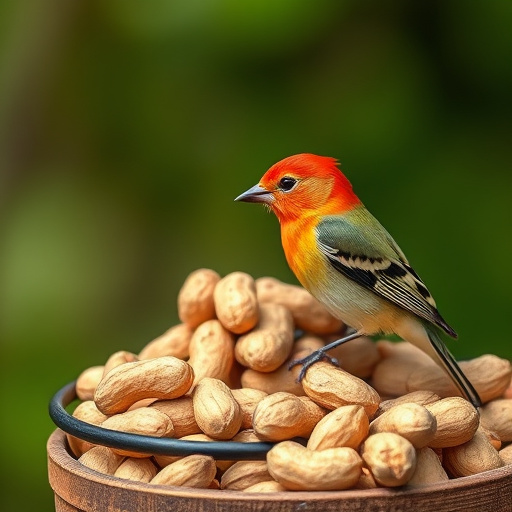 Peanuts scattered on garden feeding tray