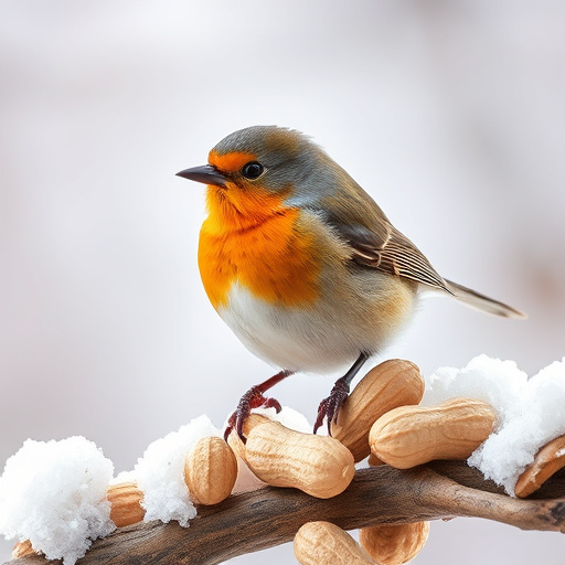 Peanuts scattered on snowy ground