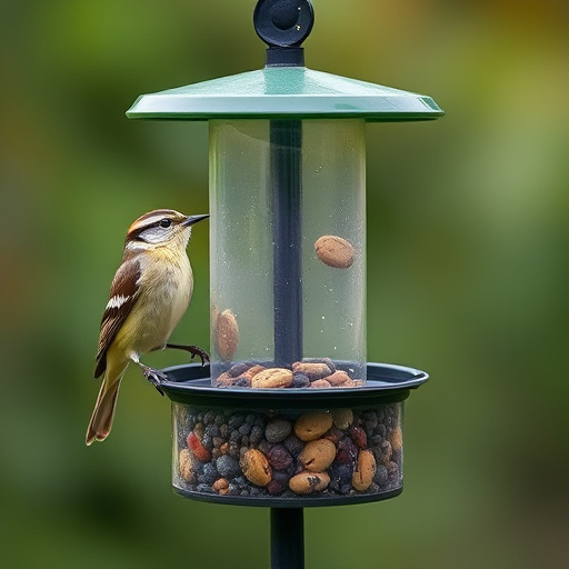 Rain cover sheltering ground bird feeding station