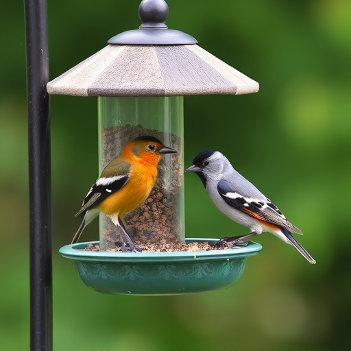 Rain cover sheltering ground bird feeding station