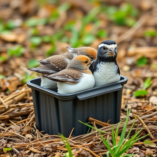 Rain cover sheltering ground bird feeding station