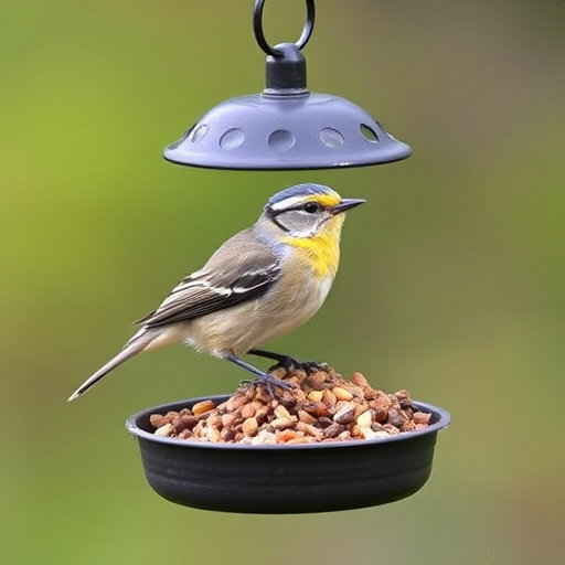 Rain cover sheltering ground bird feeding station