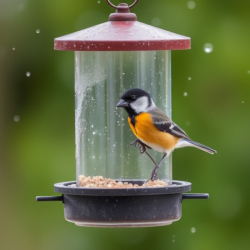 Rainproof feeder hanging in garden