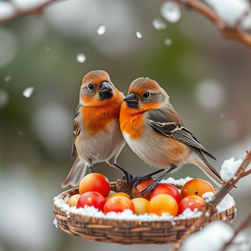 Redwings feeding on berries in snow