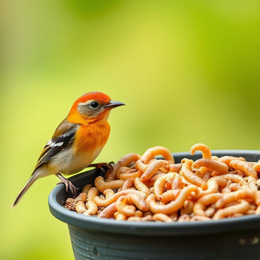 Robin eating mealworms from bird table