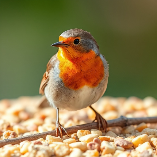 Robin enjoying insect-rich seed mix