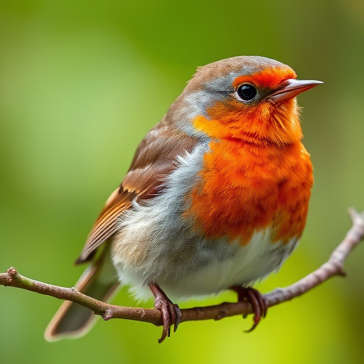 Robin feeding chick in spring nest