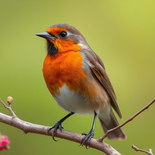 Robin feeding chick in spring nest