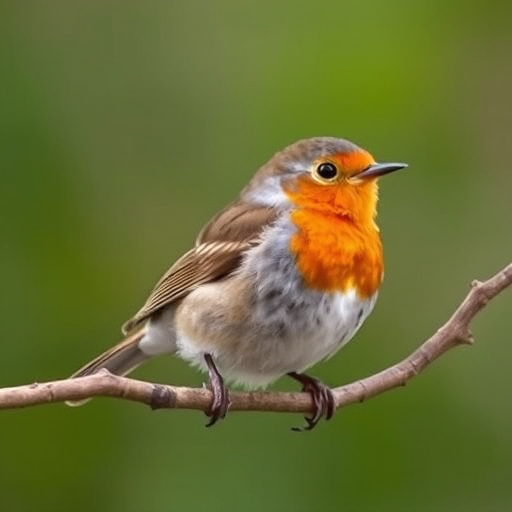 Robin feeding chick in spring nest