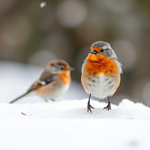 Robin feeding on mealworms in dish