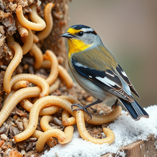 Robin feeding on mealworms in dish
