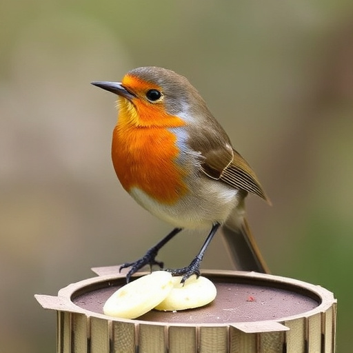 Robin feeding on sunflower hearts