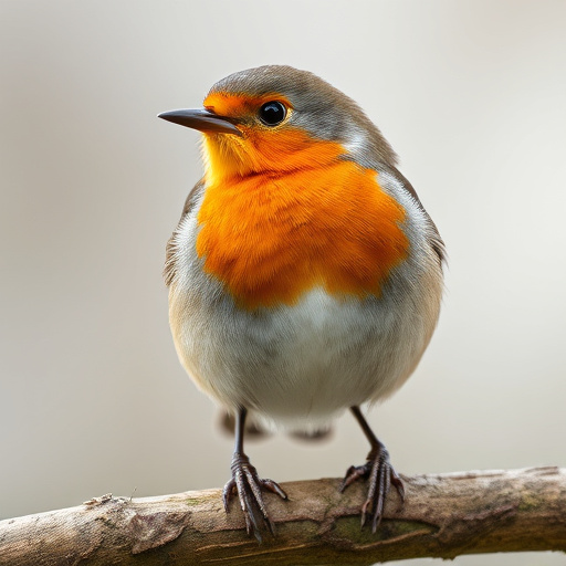 Robin flying across frosty winter hedge
