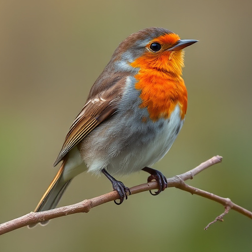 Robin flying across frosty winter hedge