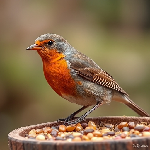 Robin-friendly bird food mix spilling bowl