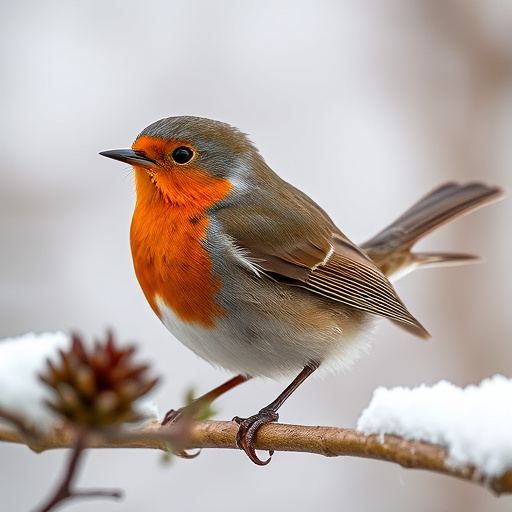 Robin near tray of suet pellets