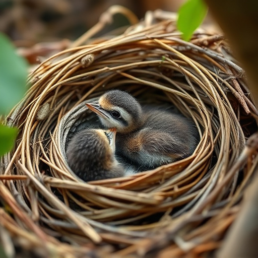 Robin nest hidden in autumn leaves