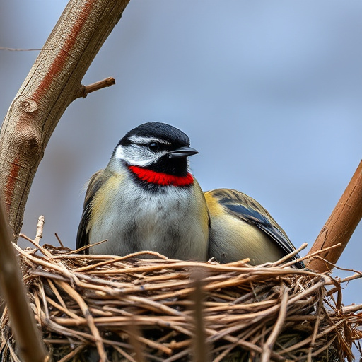 Robin nest hidden in autumn leaves
