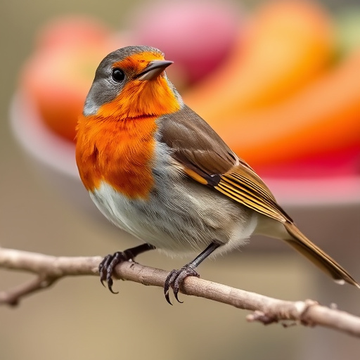 Robin pecking at suet pellets