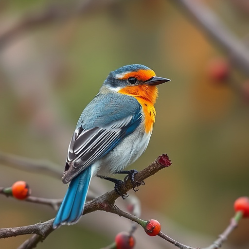 Robin pecking at suet pellets on ground