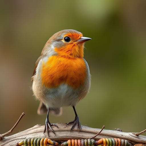 Robin pecking food from bird table