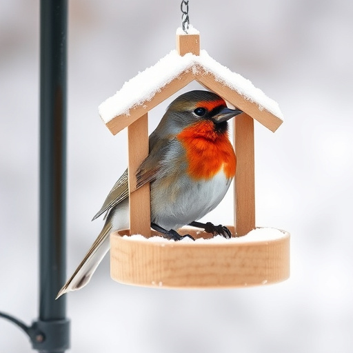 Robin perched near peanut feeder