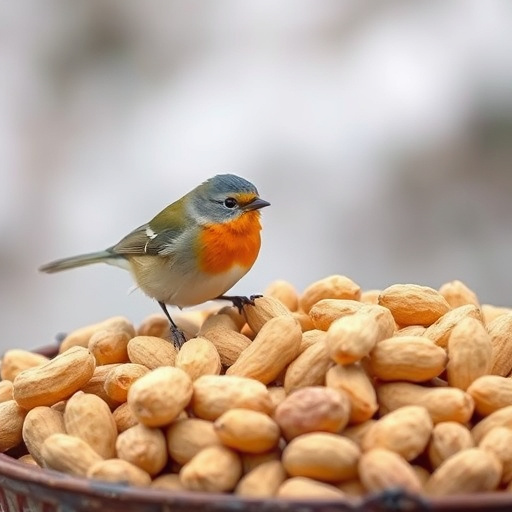 Robin perched near peanut feeder