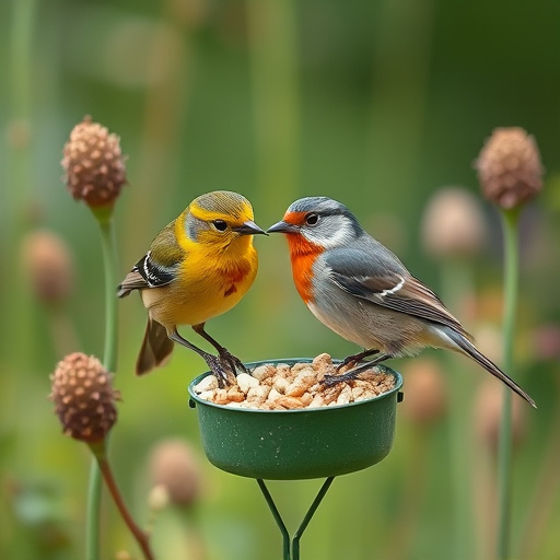 Robin perched near peanut-filled feeder