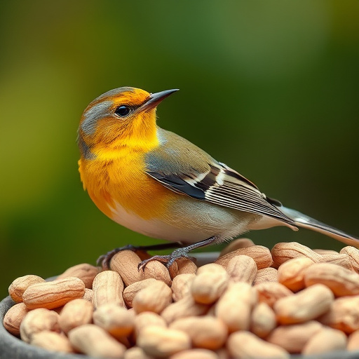 Robin perched near peanut-filled feeder