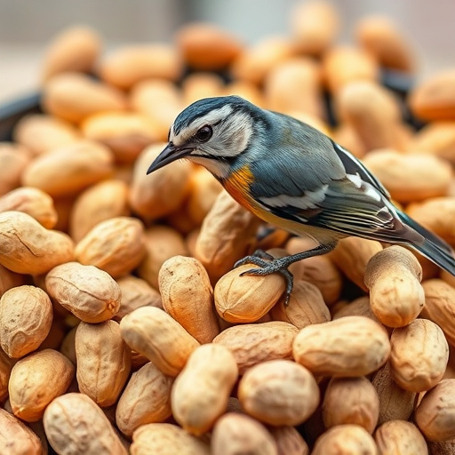 Robin perched near peanut-filled feeder